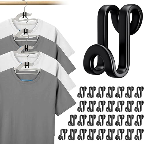 Miniatura 29 de Tinfol Ganchos de conector para colgar colgadores, 50 ganchos para ropa que ahorran espacio, clips extensores resistentes para perchas y Blanco