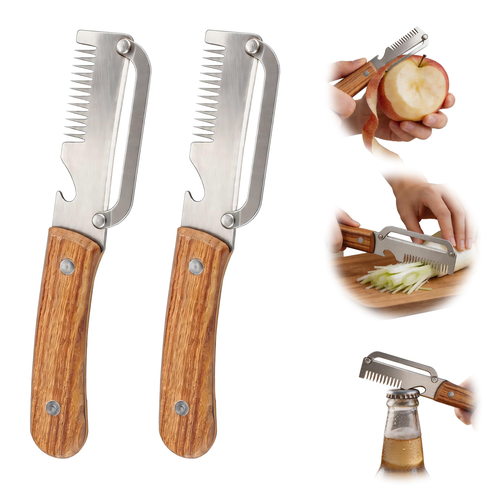 Multifunctional Vegetable Peeler, 2 in 1 Stainless Steel Fruit Veggie Peeler, Handheld Potato Peeler Knife with Bottle Opener Kitchen Tool for Peeling Carrrot Pineapple Pumpkin Papaya(2 Pack) — view 8