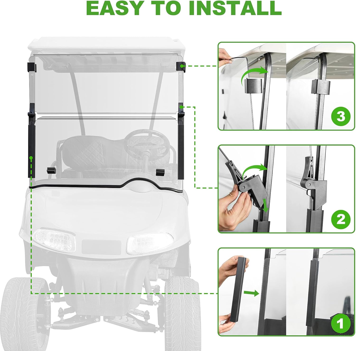 10L0L Golf Cart Folding Clear Windshield for EZGO RXV 2008-up, Fold Down Upgrade Thicker Polycarbonate(PC), Strong Impact and Shatterproof