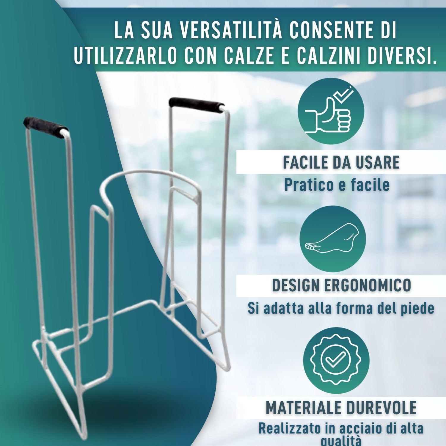 OrtoPrime Infila calze in acciaio – Infila calze per anziani facile da usare – Infila calze elastiche compressive per anziani – Attrezzo pratico per metti calze in autonomia