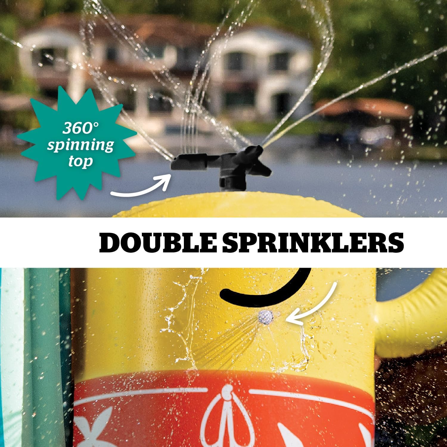 Giant Minions Outdoor Sprinkler - 53" - Backyard Play Inflatable with Dual Spray Action, Despicable Me Character Lawn Toy for Summer Cooling Fun, Kids Party Entertainment