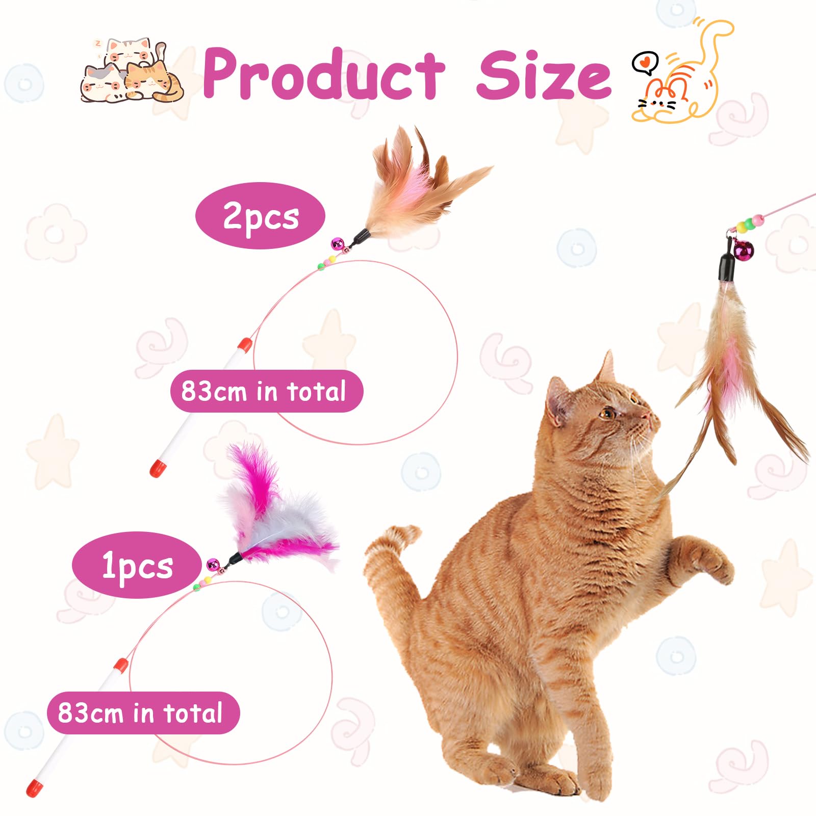 Anmahe Cat Feather Wand Teaser Toy With Bells for Kitten Playing Training, Hunting and Exercising - 3 Pieces - Image 2