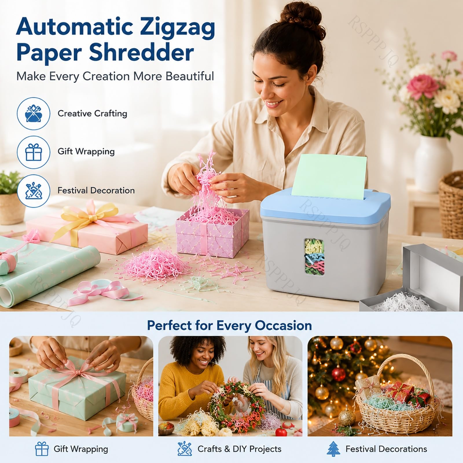 Schneidepapiermaschine,geschreddertes Knisterpapier,7,5 l großes Fassungsvermögen mit Sichtfenster,automatische Start-/Stopp-Funktion,for 25 g/70 g A4-Papier