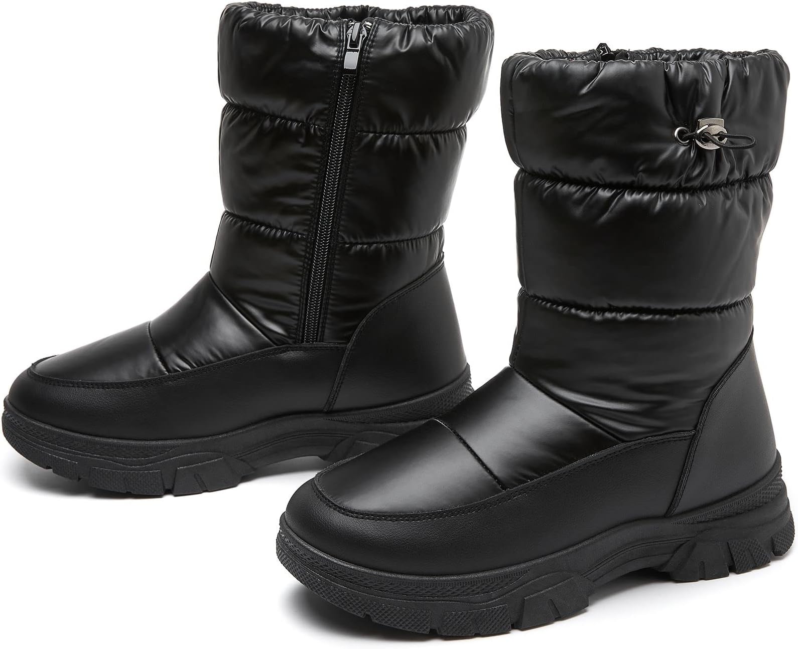 POVOGERWomens Winter Boots Snow Boots For Women Black Mid Calf Platform Boots Warm Fur Fashion Slip On Boots