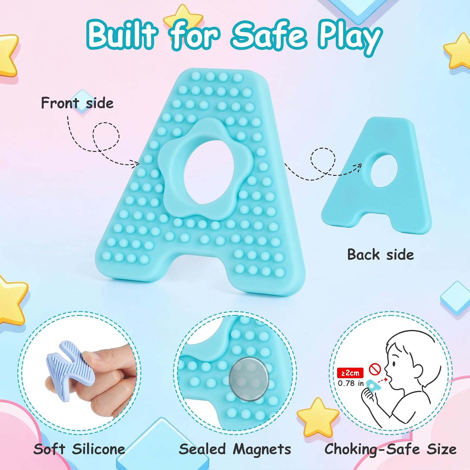 Soft Silicone Alphabet Magnetic Letters, 26 Uppercase ABC Fridge Magnets | Alphabet Fridge Magnets for Toddlers & Kids 3+ with Sensory Textures, Refrigerator Toy for Preschool Early Spelling Learning