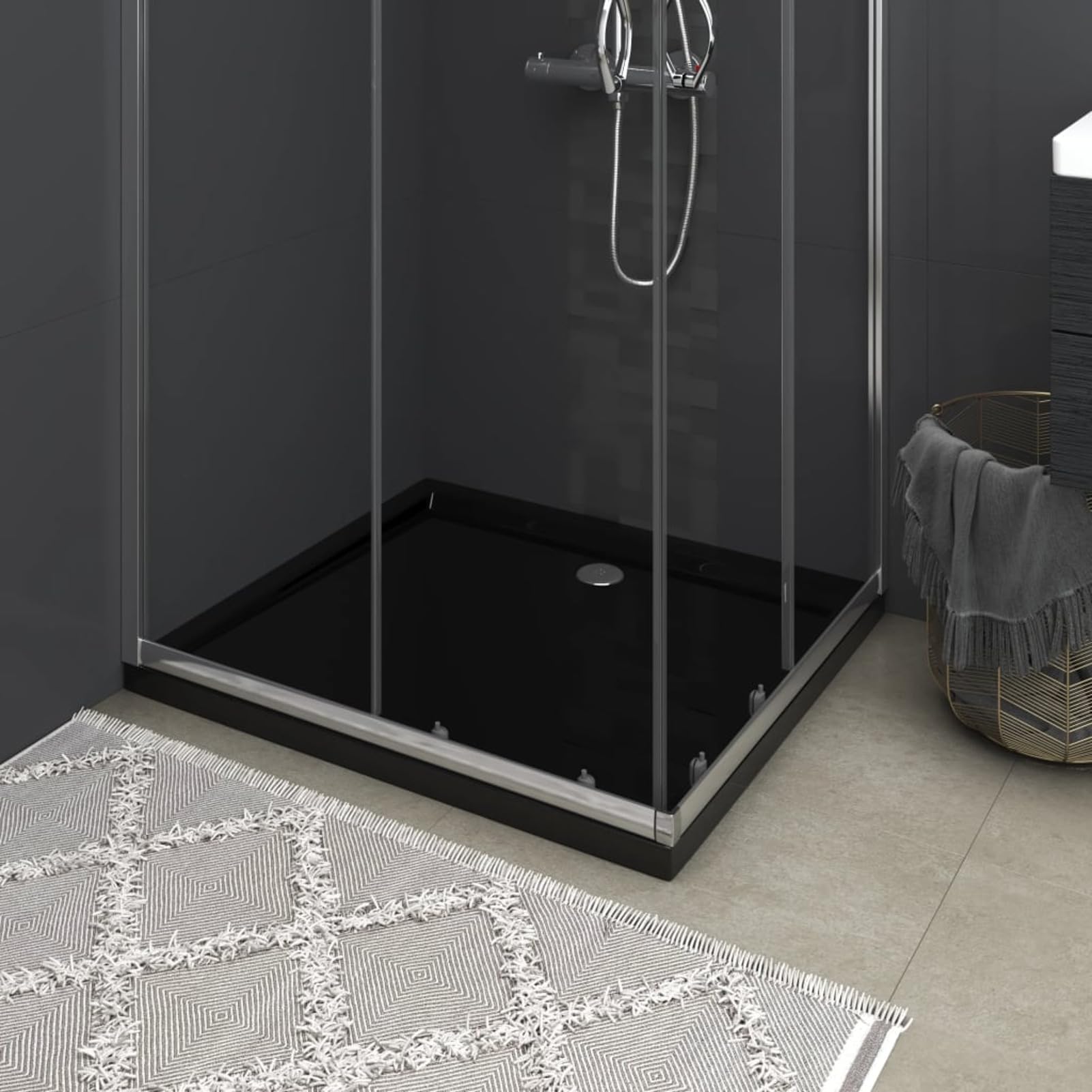 LAPOOH Plato de Ducha, Cabina De Ducha, Borde Plato Ducha, Mampara Plato De Ducha, Antideslizante Ducha, Rectangular Negro ABS 80x90 cm