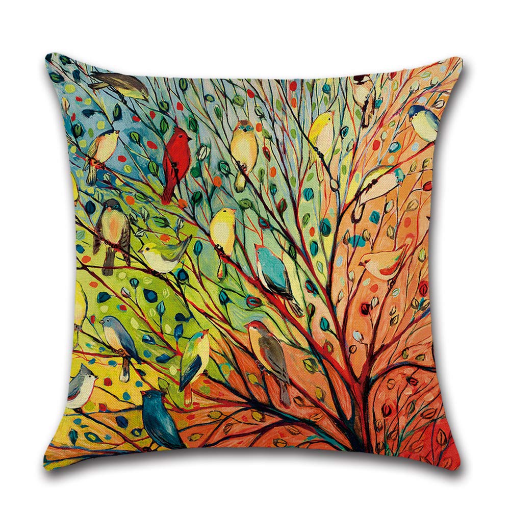 BAOKU Linen Cushion Covers 45 x 45 cm for Sofa Bedroom Set of 4 Square Abstract Trees and Birds Throw Pillow Cases 18x18 Inches Pillowcases Cushions Cover Garden - Image 2