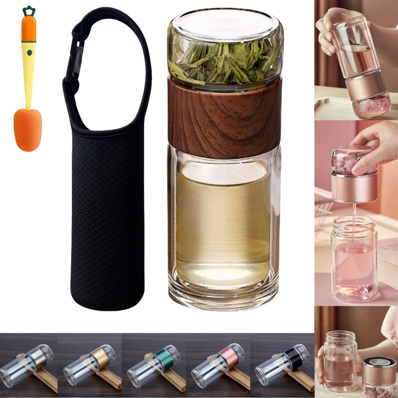 Infusifie Tea Infuser for Loose Tea, Double Glazing Tea Infuser Loose Leaf Bottle, Tea Maker for Loose Leaf Tea Steeper, Tea Water Separation Tea Cup