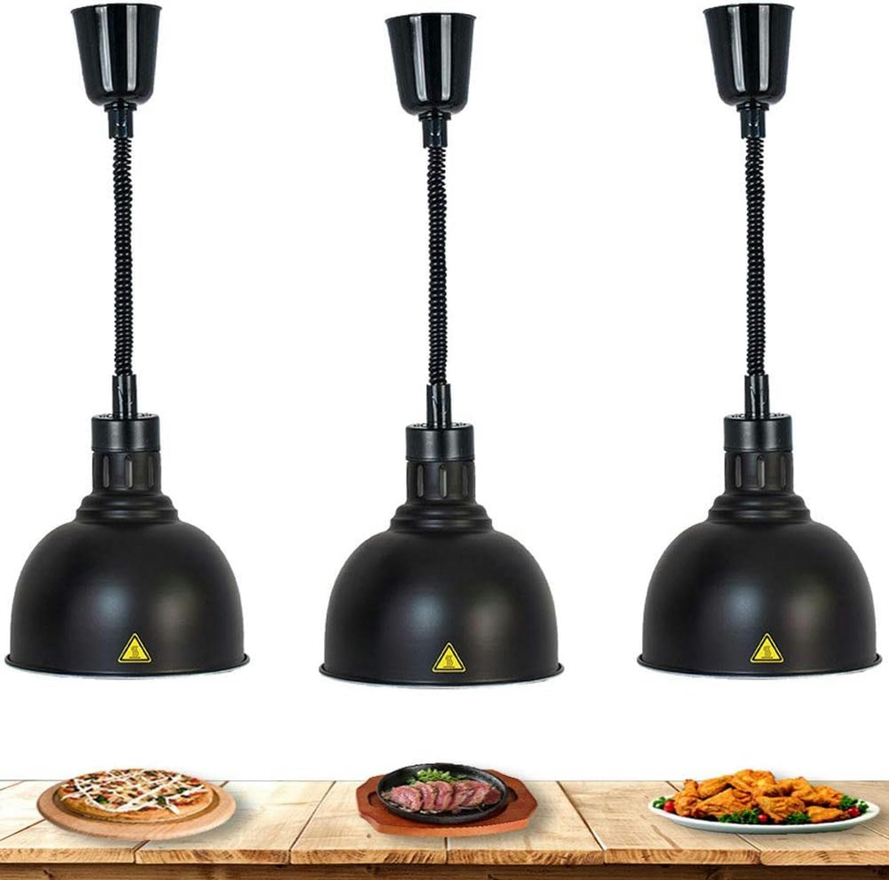 Lampada per scaldavivande, Commerciale Retrattile Lampada di Calore Alimentare Buffet Forniture Attrezzatura da Ristorante, 3 Pezzi, Nero