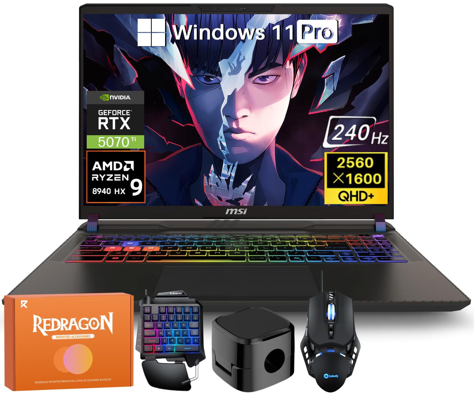MSI Vector 16 Gaming Laptop, NVIDIA RTX 5070Ti 12GB GDDR7 (Blackwell Architecture & DLSS 4), AMD Ryzen 9 8940HX, 16" 2.5K QHD+ 240Hz LCD Display, 64