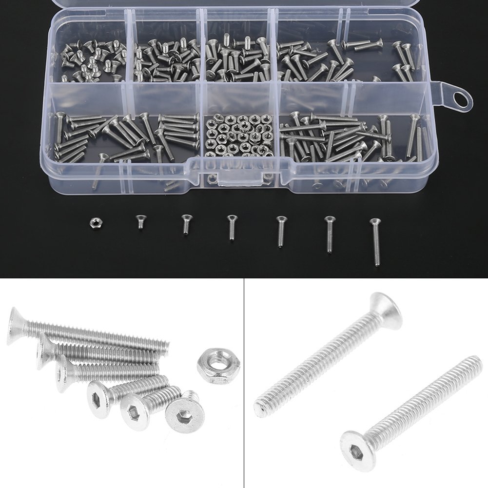 230pcs M2 304 in acciaio inox a testa piatta Viti per bulloni in metallo Kit di strumenti assortimento con scatola