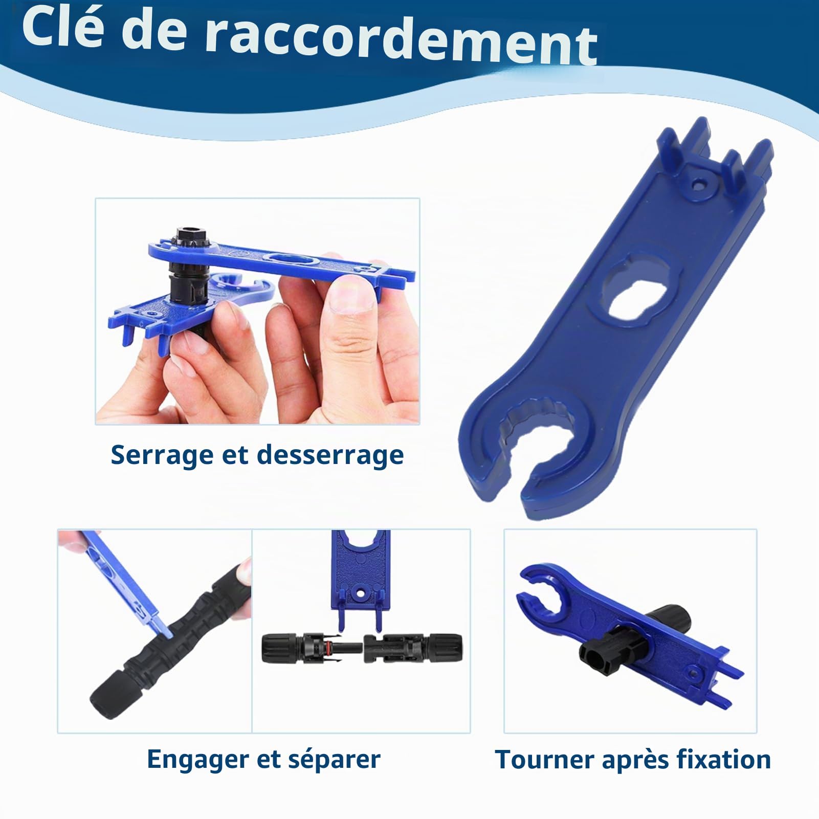 Outils de Sertissage Solaires pour câbles PV de 2,5/4/6 mm²,avec 1 Pince à Sertir,10 Paires connecteurs de câble,10 Paires de Connecteurs Mâle/Femelle et 2 Clé,pour Câble PV de Panneau Solaire