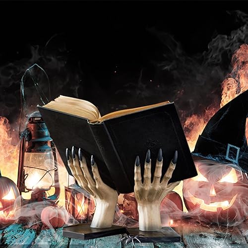 Miniatura 3 de Witchy Hand Book Stand Novel Contemporary Book Shelf Decor Manos Escultura Juego de Sujetalibros de Resina de Halloween Bruja Adornos AA (negro,