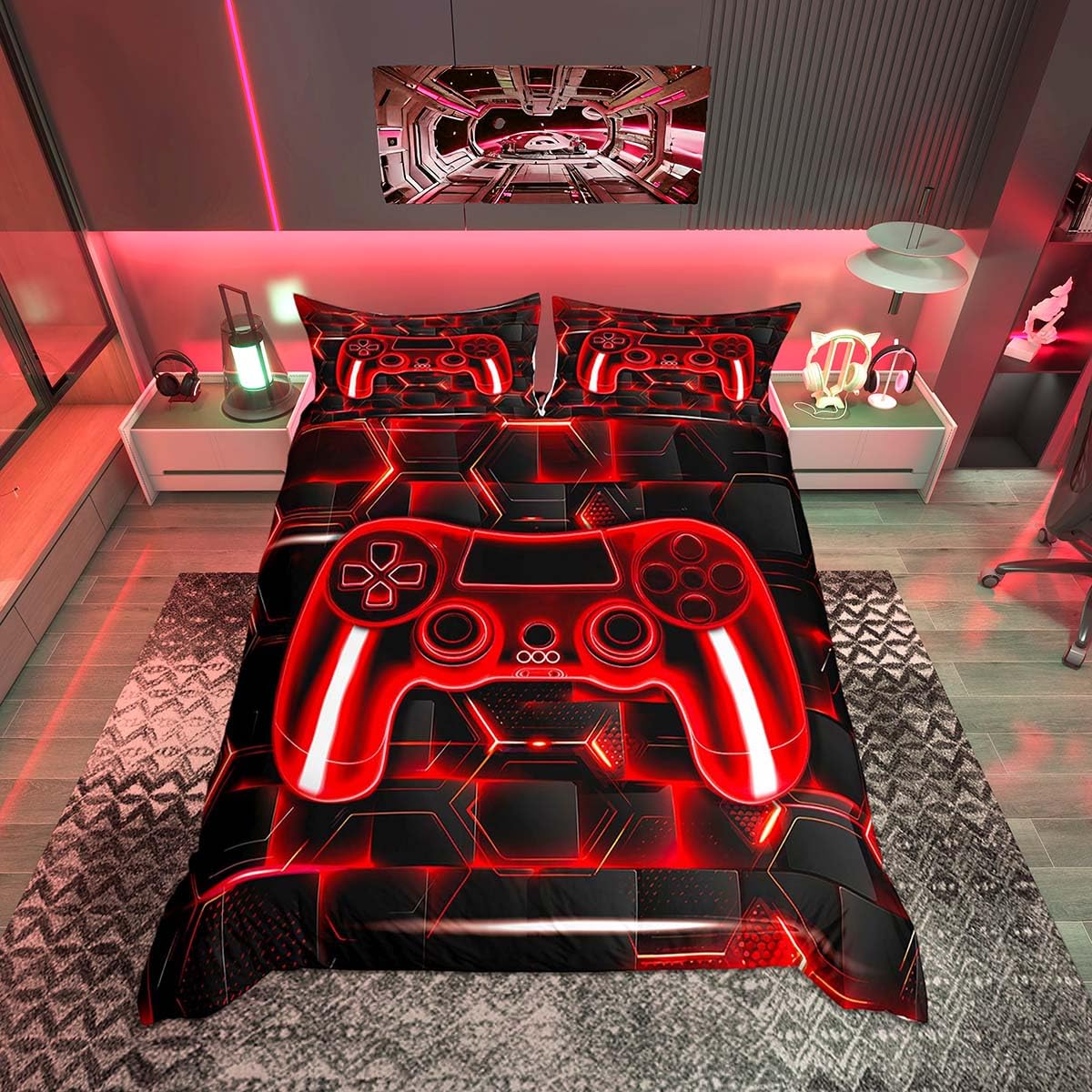 Housse de couette manette de jeu pour relooker une chambre d'ado gamer en rouge