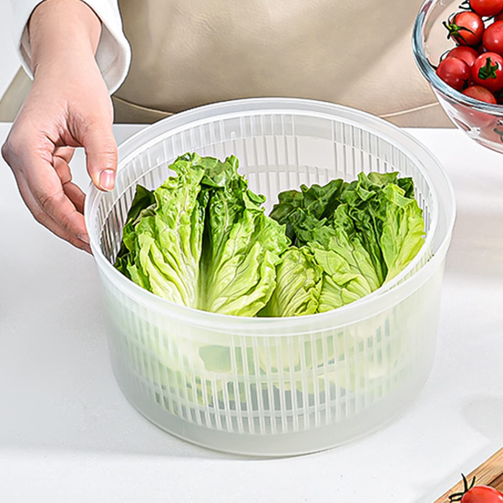 Newaner Centrifugadora de Lechuga, Centrifugadora Manual, Escurridor de Cocina con Tapa y colador Interior, Salad Spinner, Capacidad: 3L 22.5CM*15CM (Blanco/Verd)