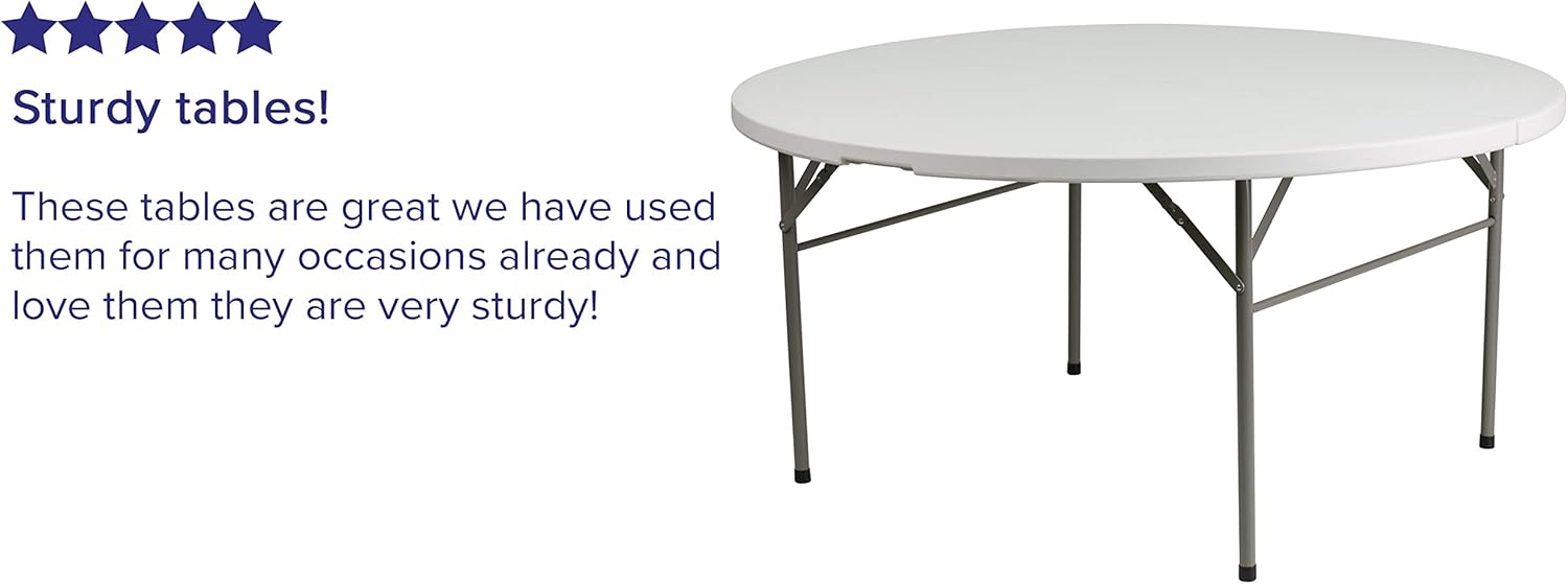 Flash Furniture 5-Foot Round Bi-Fold White Plastic Folding Table with Carrying Handle : Home & Kitchen