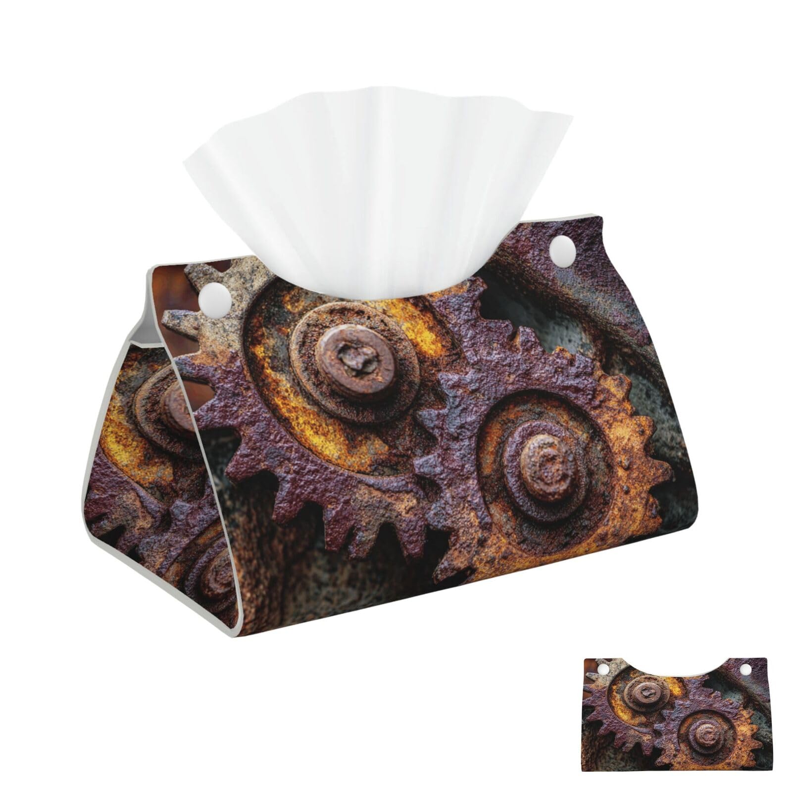 Rusted Metal Gears Tissue Box Cover Square Cube Boxes