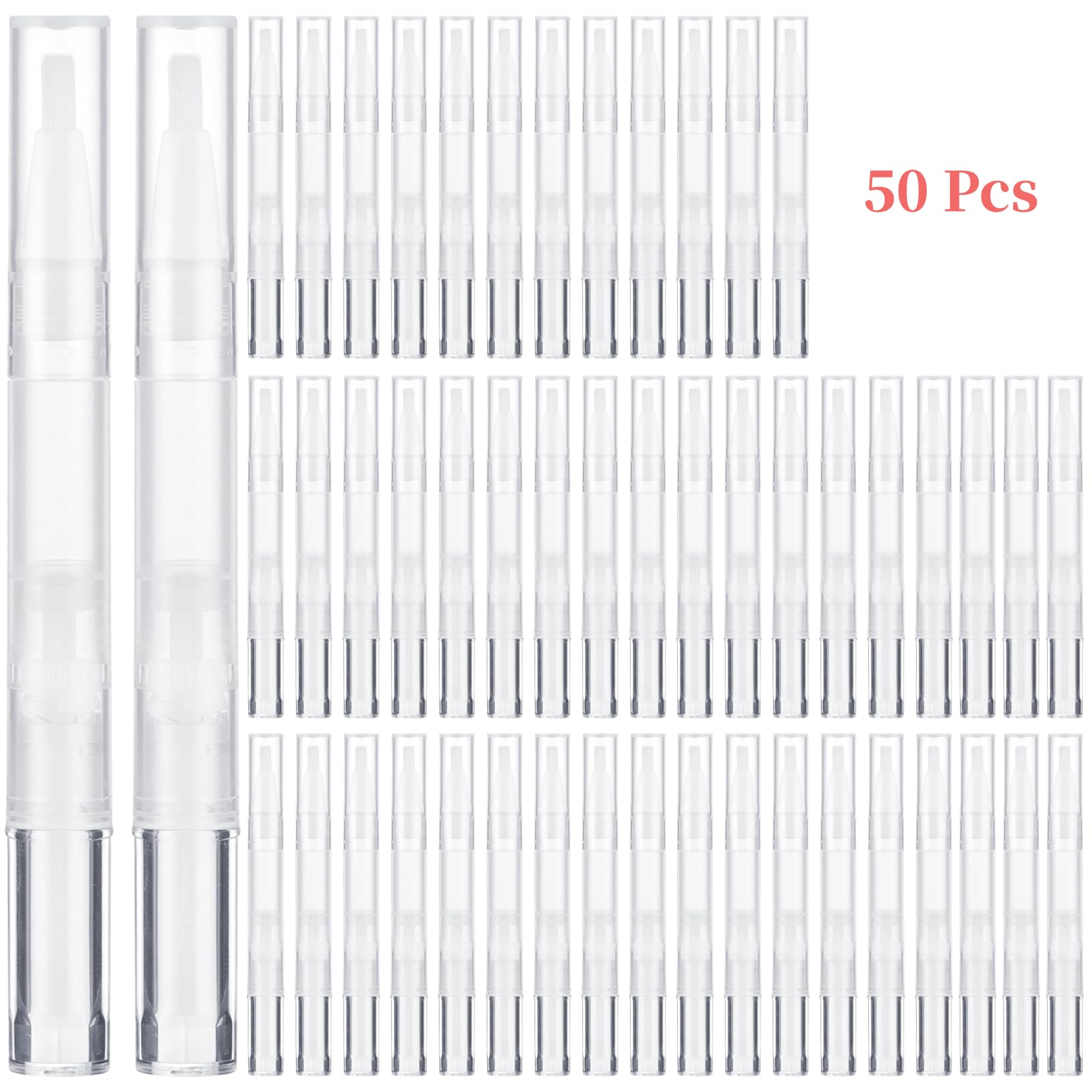 Paquete de 50 bolígrafos vacíos de aceite de cutícula de 3 ml, recargables, transparentes, bolígrafos de aceite de uñas vacías con punta de pincel, tubo líquido para crecimiento de pestañas,