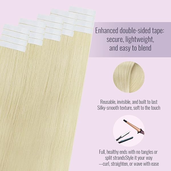 Visita la tienda de fshine Fshine Extensiones De Adhesivas De Cabello Humano Real Brasileño 60 Rubio Platino Cinta De Trama 55cm Cinta De Extensión De Cabello Adhesivo En Extensiones 55 Gramos in use