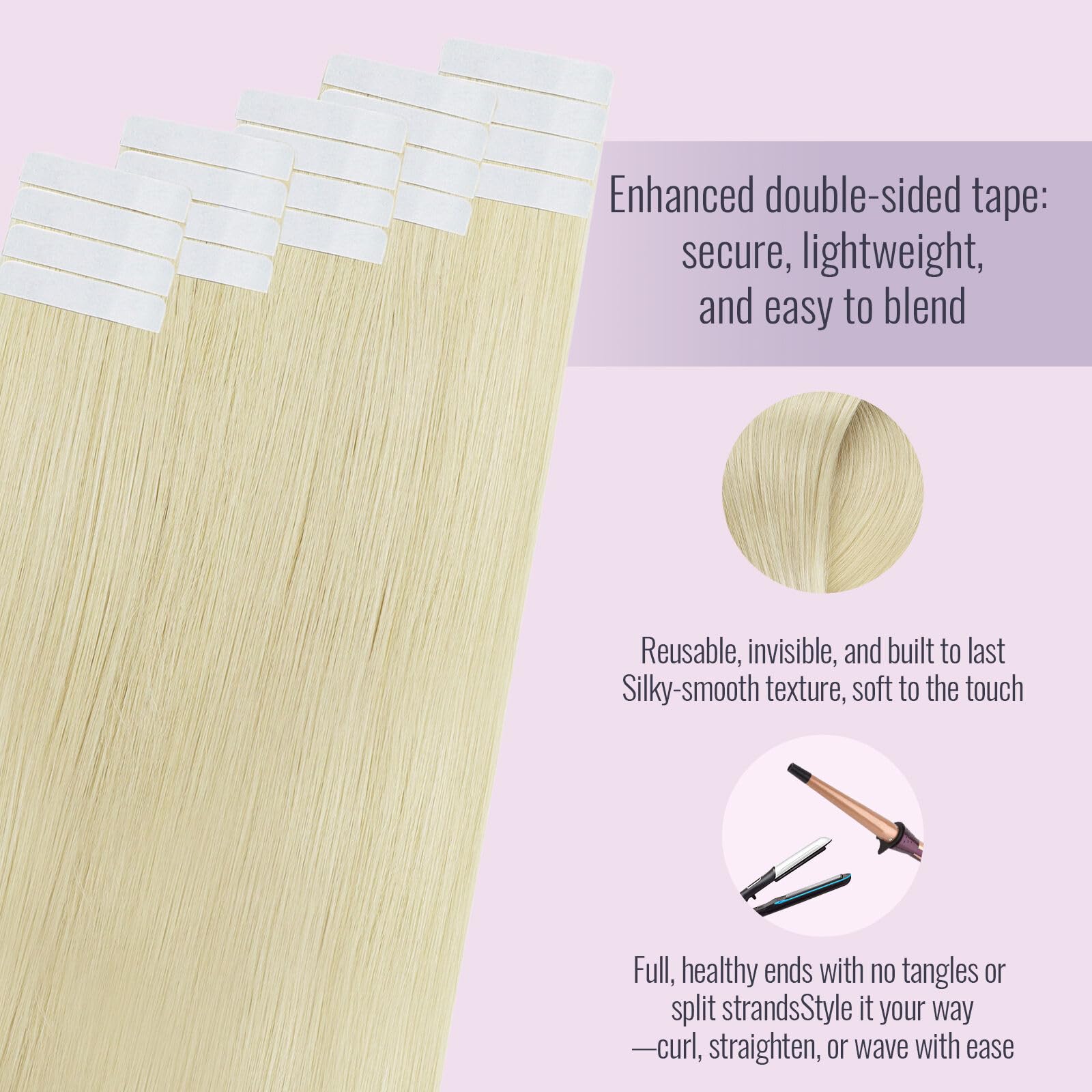 Visita la tienda de fshine Fshine Extensiones De Adhesivas De Cabello Humano Real Brasileño 60 Rubio Platino Cinta De Trama 55cm Cinta De Extensión De Cabello Adhesivo En Extensiones 55 Gramos in use