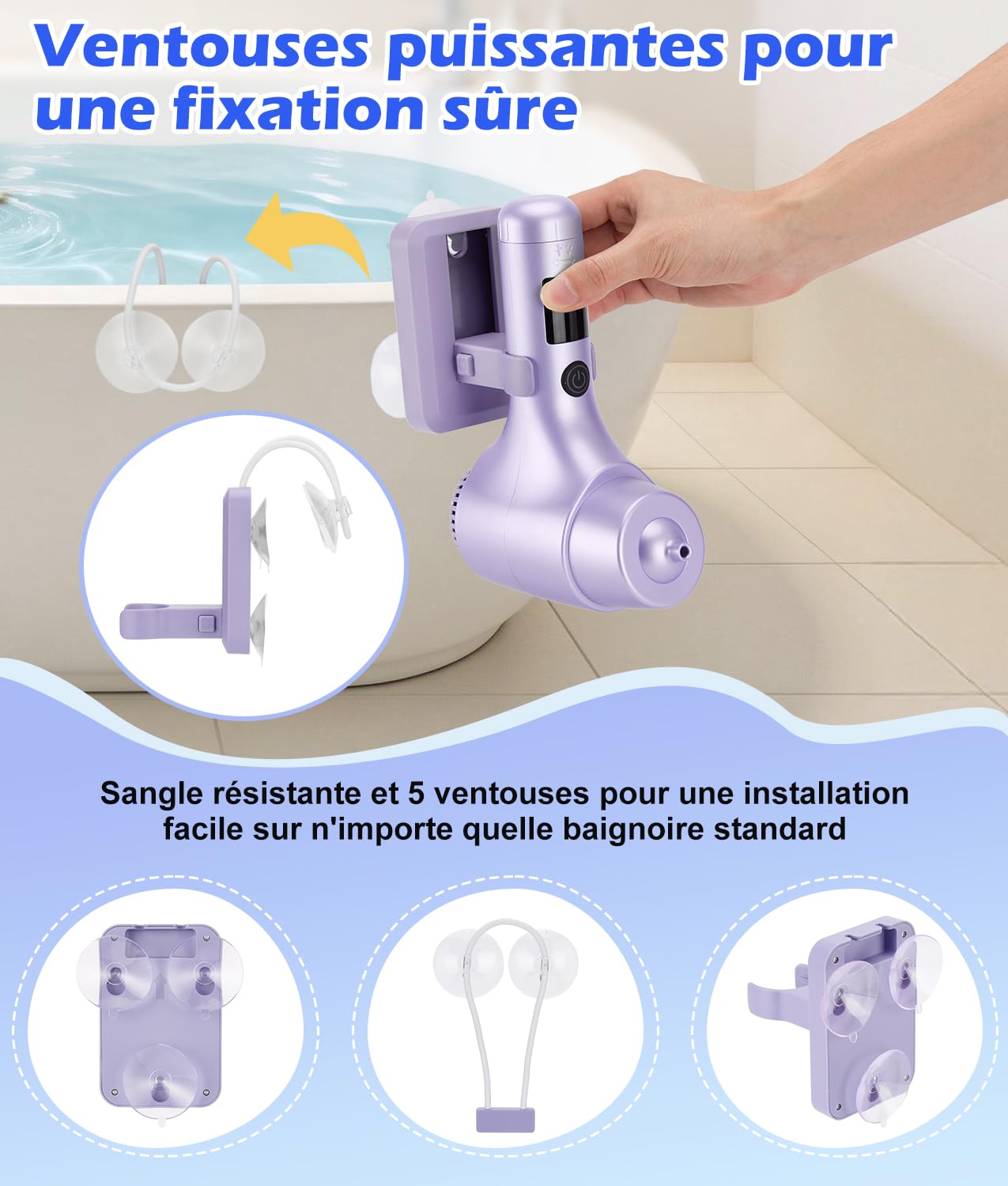 PAHTTO Jet spa pour baignoire, accessoire portable pour baignoire avec 5 vitesses réglables, mode jet de bain/bulle pour un spa à domicile et une détente optimale (violet)