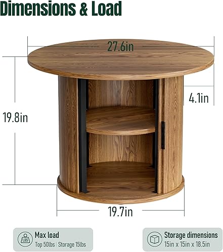 Miniatura 3 de Mesa auxiliar redonda pequeña de 27.6 pulgadas para sala de estar, mesa auxiliar acanalada de granja con almacenamiento de estante de 2 neumáticos,