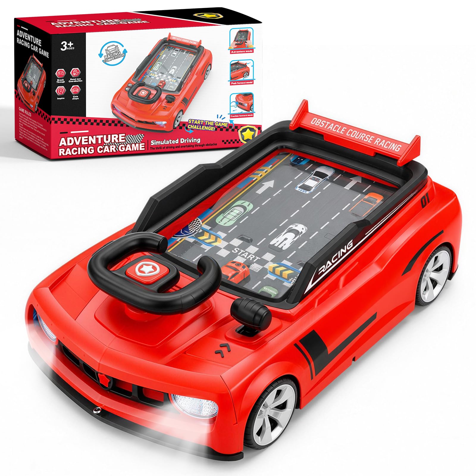 deAO Kids Steering Wheel Toy, Simulated Driving Adventure Game(Red)