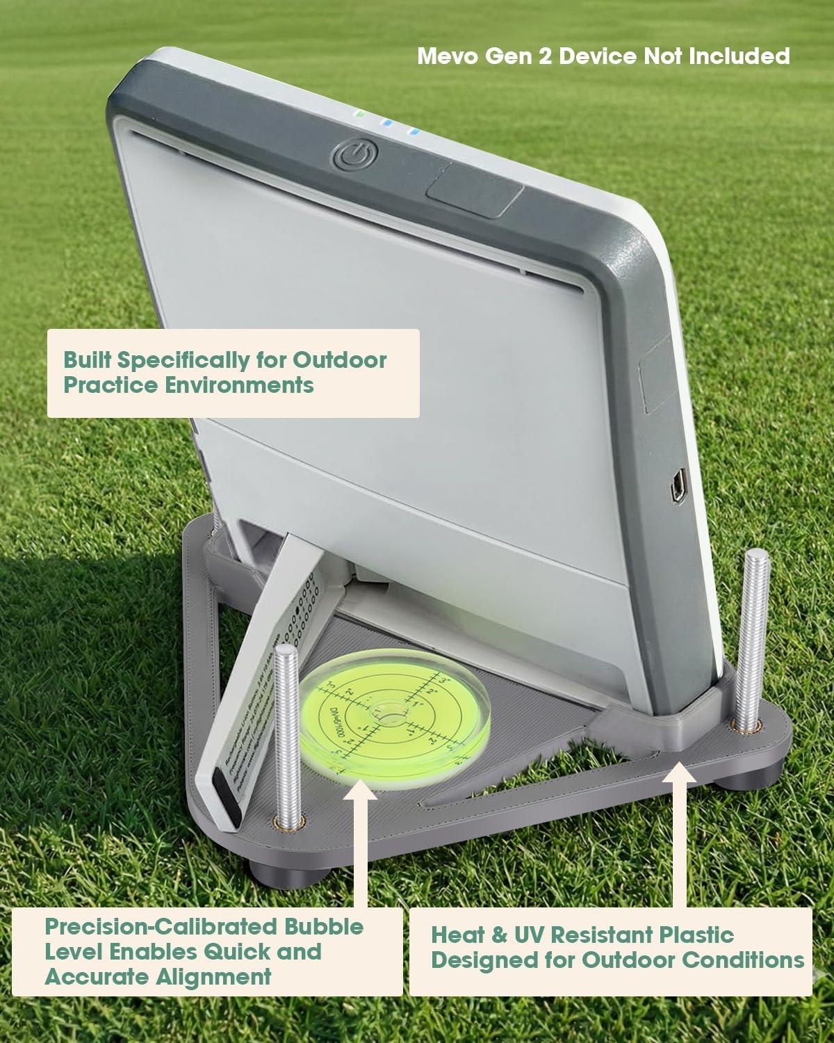Tiga Adjustable Alignment & Leveling Stand for Flightscope Mevo Gen2 - Golf Training Equipment with Bubble Level, Height Adjustable 2.5 Inch, Stable Support for Mevo Gen 2 - Image 3