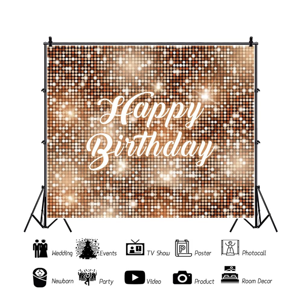 marrón Flash Lentejuelas telón de Fondo 3.5x2.5m Feliz cumpleaños neón Fondo Brillante Disco Tema niñas señoras Purpurina Fiesta de cumpleaños fotografía telón de Fondo Estudio Foto Props