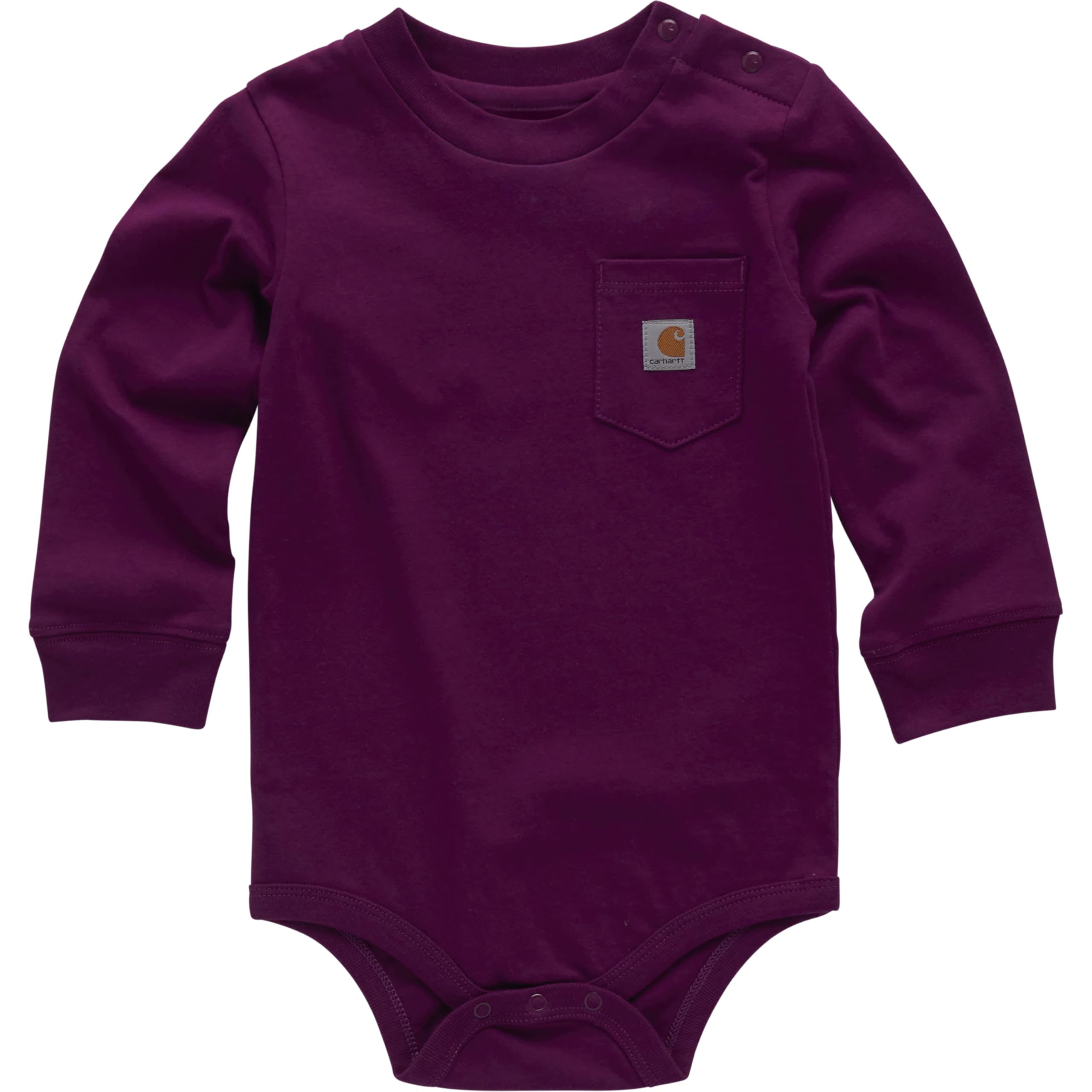 Carhartt Long-Sleeve Pocket Bodysuit | 100% Cotton | Made From Breathable, 100% Cotton Jersey | Easy Changes 12 Months Plum Caspia