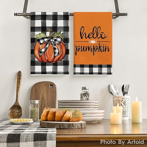 Miniatura 2 de Artoid Mode Buffalo - Juego de 4 toallas de cocina de otoño con diseño de camión de Hello Pumpkin de 18 x 26 pulgadas, decoración de Acción de