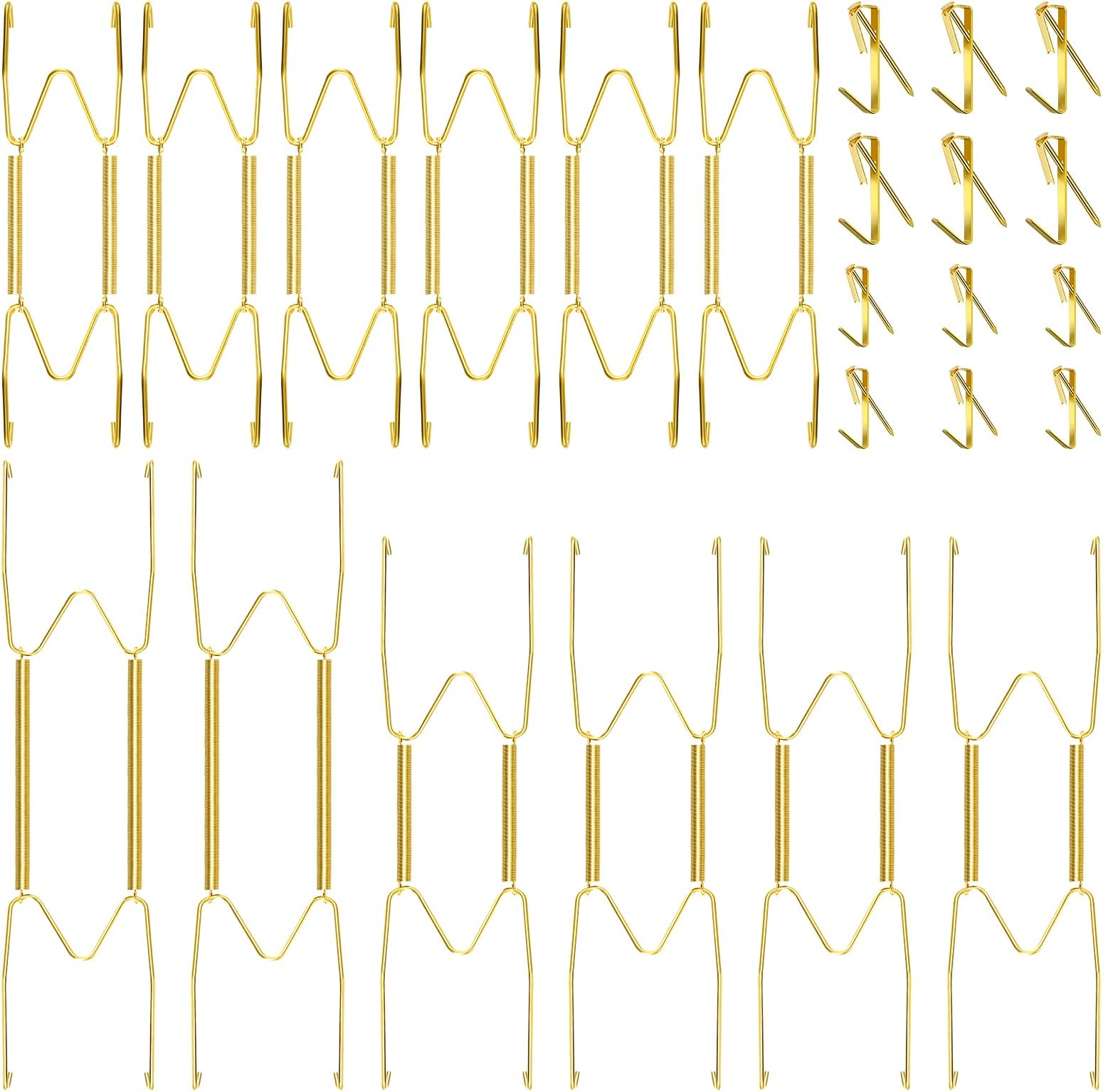Hotop 12 Pcs Plate Hangers for the Wall 6, 8, 10 Inches Gold Invisible Heavy Duty Stainless Decorative Wire Plate Hangers Stainless with 12 Pcs Hooks with Nails for Indoor Decorative