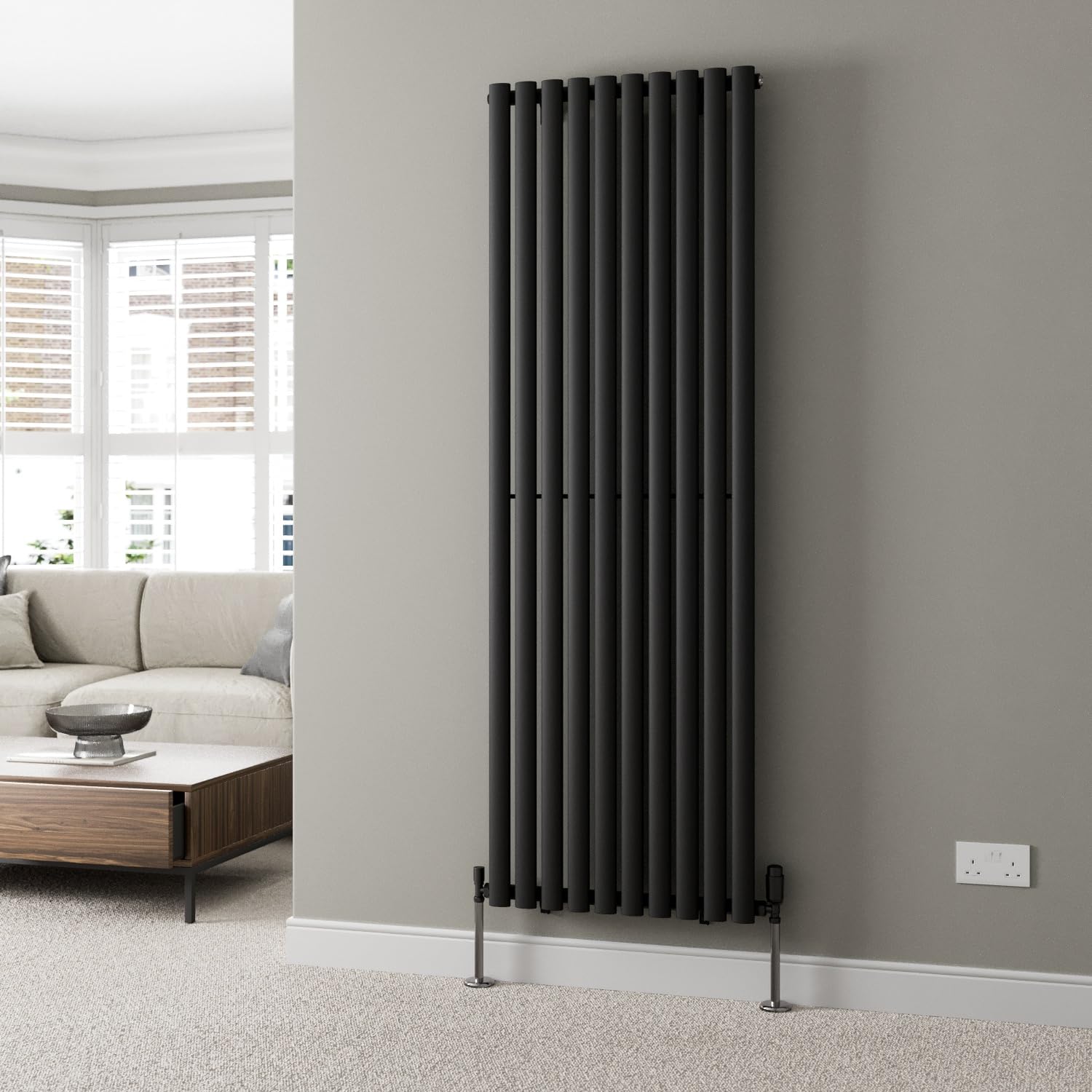 DuraTherm® 1800 x 600mm Black Vertical Designer Radiator Single Column Oval Tube Modern Central Heating Panel Bathroom Radiators