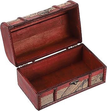 ELLDOO Vintage Treasure Chest Box, Pirate Keepsakes Box for Kids Gifts, Wooden Treasure Storage Box Map Pattern Decorative Box for Jewelry Pearl Trinkets, Medium