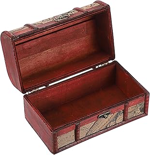 ELLDOO Vintage Treasure Chest Box, Pirate Keepsakes Box for Kids Gifts, Wooden Treasure Storage Box Map Pattern Decorative Box for Jewelry Pearl Trinkets, Medium