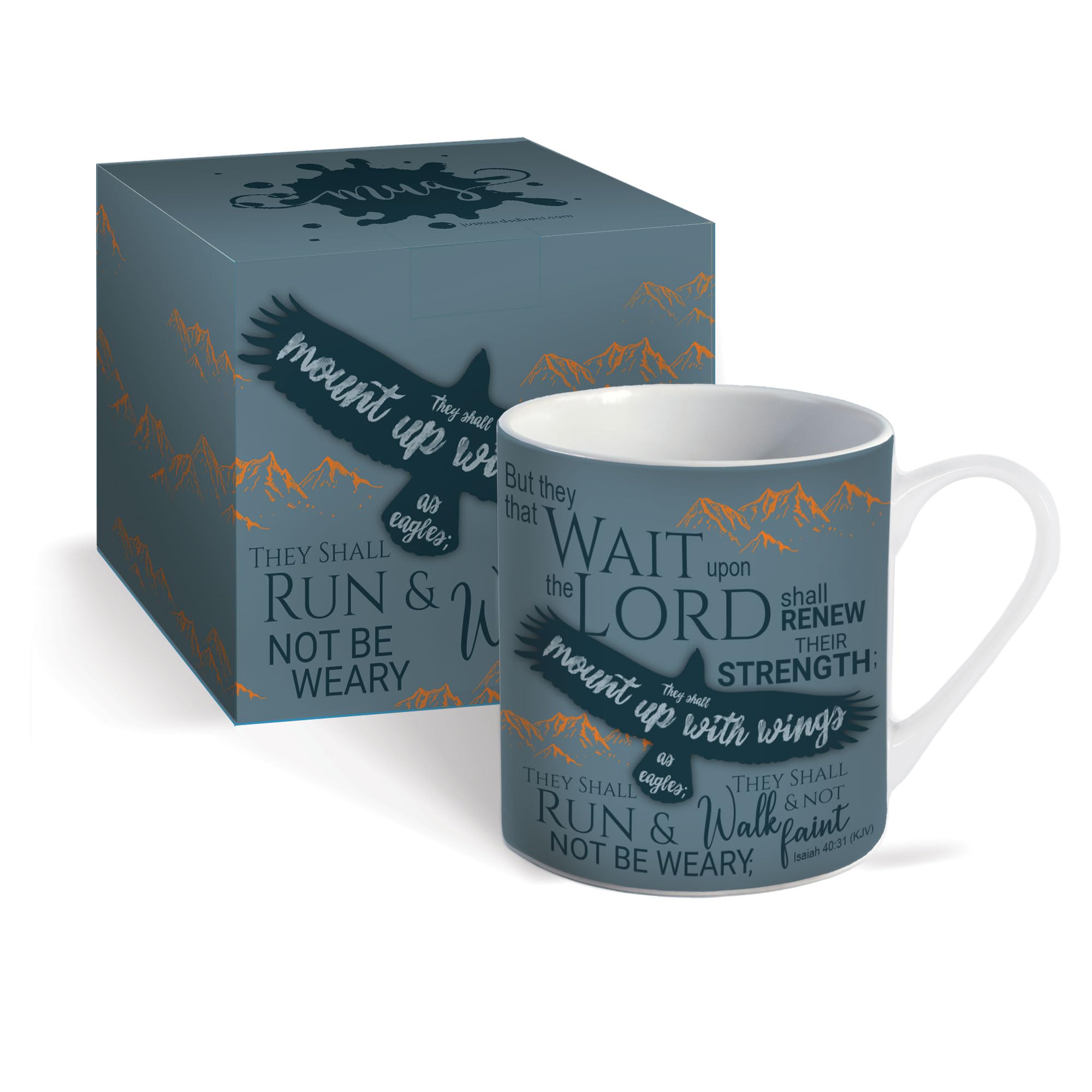 Christian Mug with Gift Box, Eagles Wings, with Bible Verse Isaiah 40:31. Bible Verse Mug Makes Perfect Christian Gifts for Men, by Just Cards Direct