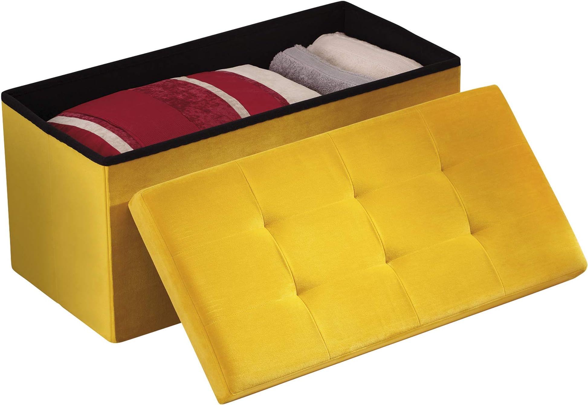 YourHome Ottoman Foldable Home Storage & Footrest with 100 Litre Capacity (Ochre, Plush Velvet)
