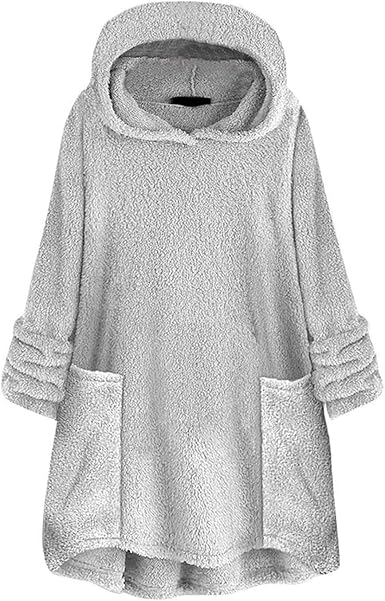 Sweat Femme Chapeau D Oreille De Chat Manche Longue Chaud Peluche Chaude Ample Grandes Tailles Couleur Unie Pull Over Chandail Pull Long Elegant Decontractee Poche Encapuchonne Sweat Shirt Chemisier Amazon Fr Vetements