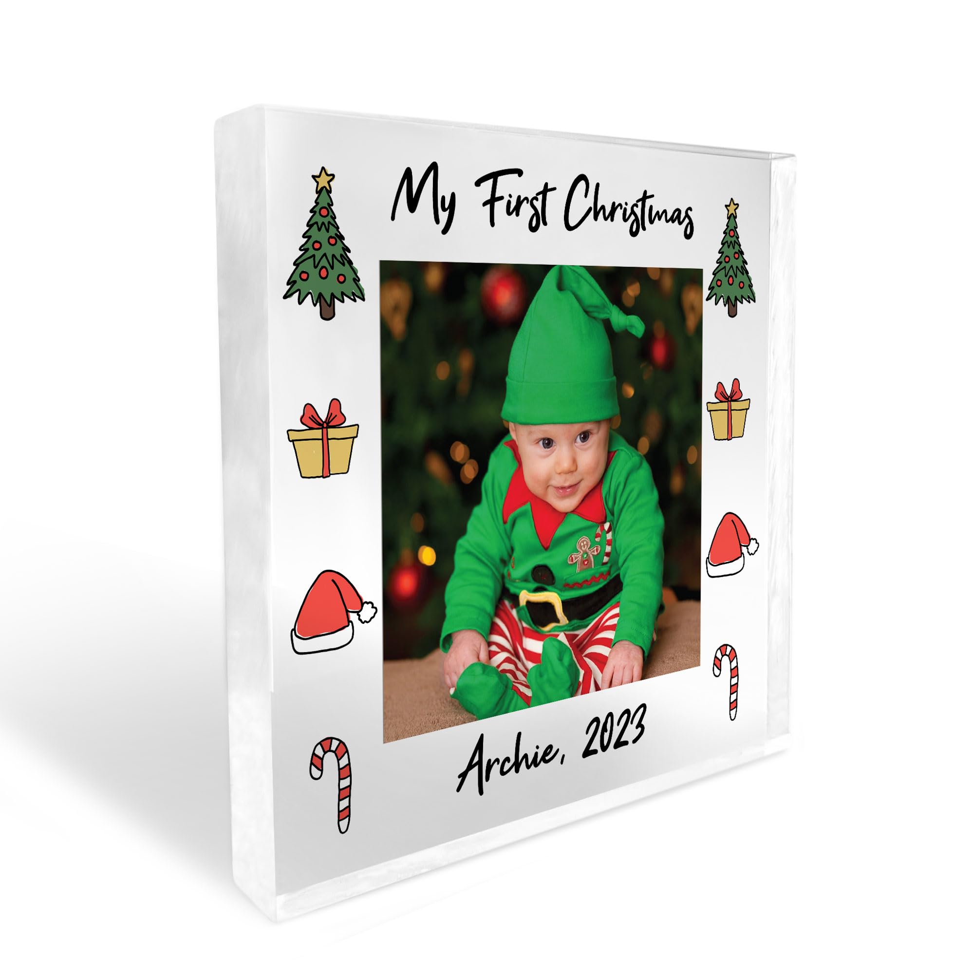 RED OCEAN My First Christmas Personalised Photo Block Babys 1st Christmas Keepsake For Mum Dad Babys First Christmas Decoration