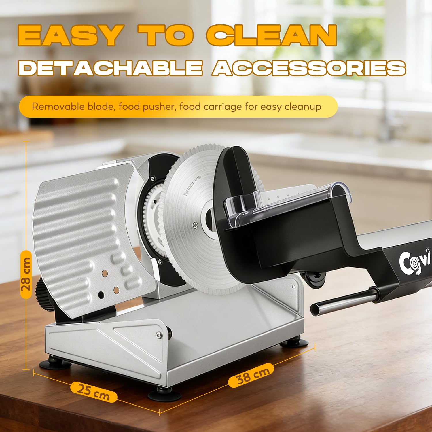 CGOLDENWALL Affettatrice elettrica da 220 W, spessore regolabile da 0 a 20 mm, affettatrice per carne, formaggio, pane, verdure, con 2 lame rimovibili in acciaio inossidabile da 19 cm, spingi alimenti