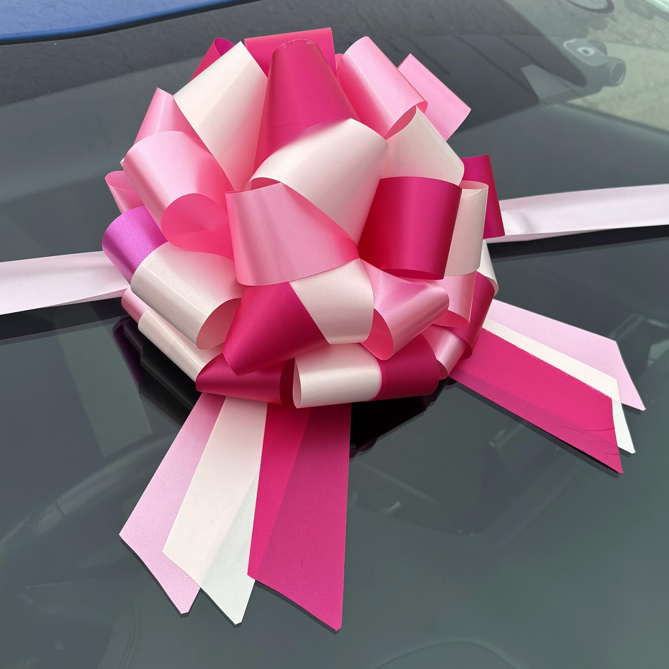 Hampabox Pink Big Gift Bow (25Cm Diameter) + 6 Metres Of Ribbon For Cars, Bikes, Prams, Baby Showers, Big Birthday Cream Cerise