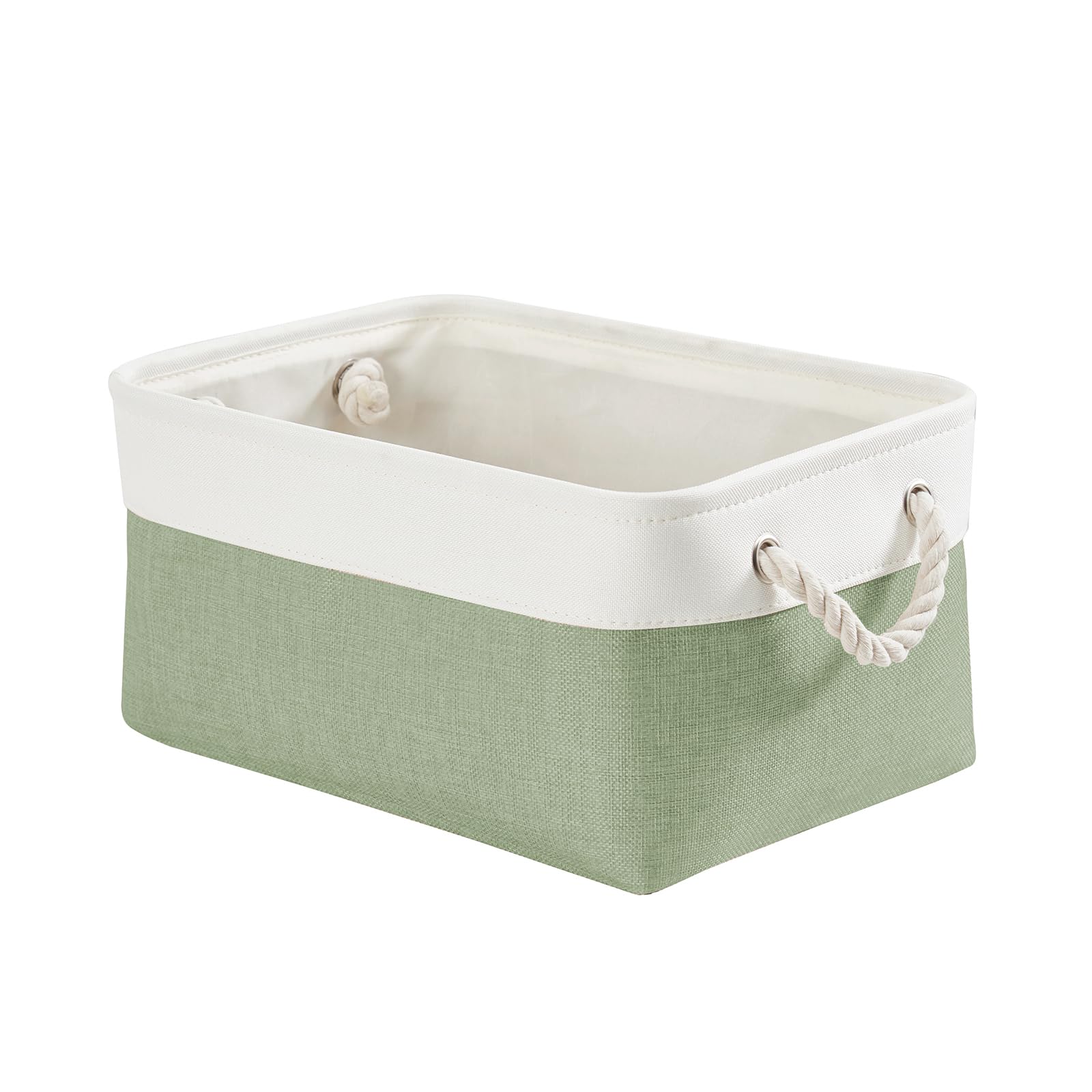 Mangata Cesta de almacenamiento de tela suave, caja de almacenamiento con asas de cordón, cestas contenedoras rectangulares para armario, vestidor, baño, estante, 36 x 26 x 18 cm, Verde y Blanco