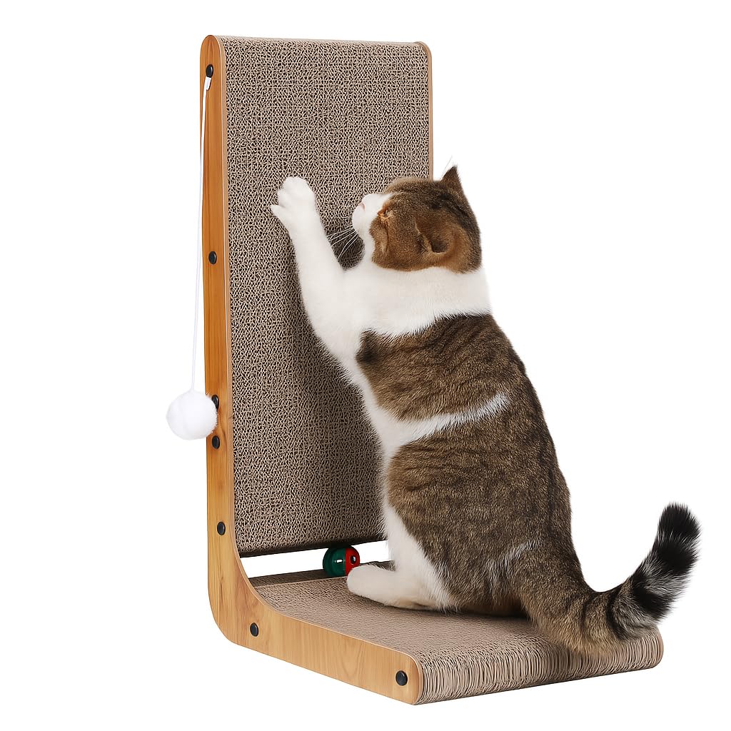 ULTRALAX Cat Scratcher, Reversible Use Scratching Board, High Density Corrugated Scratcher Cardboard Durable Cat Scratchers Pad (Brown, L-Shape D42 x W30 x H60cm)