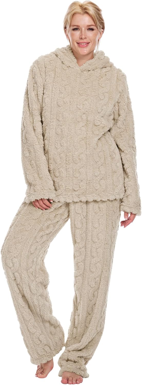 Istylish Fleece Pajamas For Women Set 2 Piece Fluffy PJ Sets For Sherpa Womens Flannel Loungewear Set