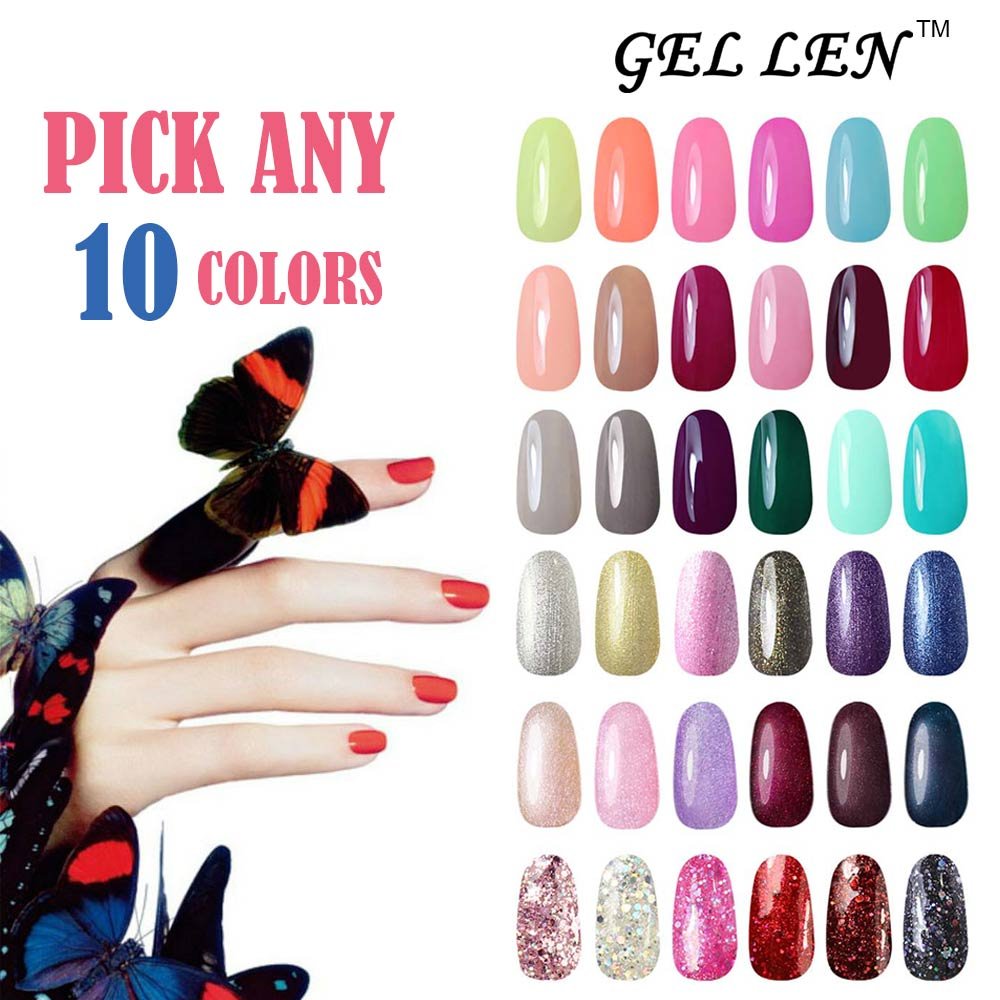 Gellen Pick Any 10 Colors UV Gel Nail Polish, Nail Art Home Salon Set