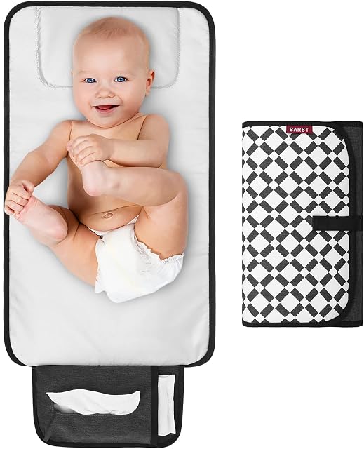 BARST Portable Diaper Changing Pad, Waterproof Foldable Baby Changing Mat with Wipes Pocket Travel Diaper Change Mat Gift for Baby Shower Newborn Unisex Grey