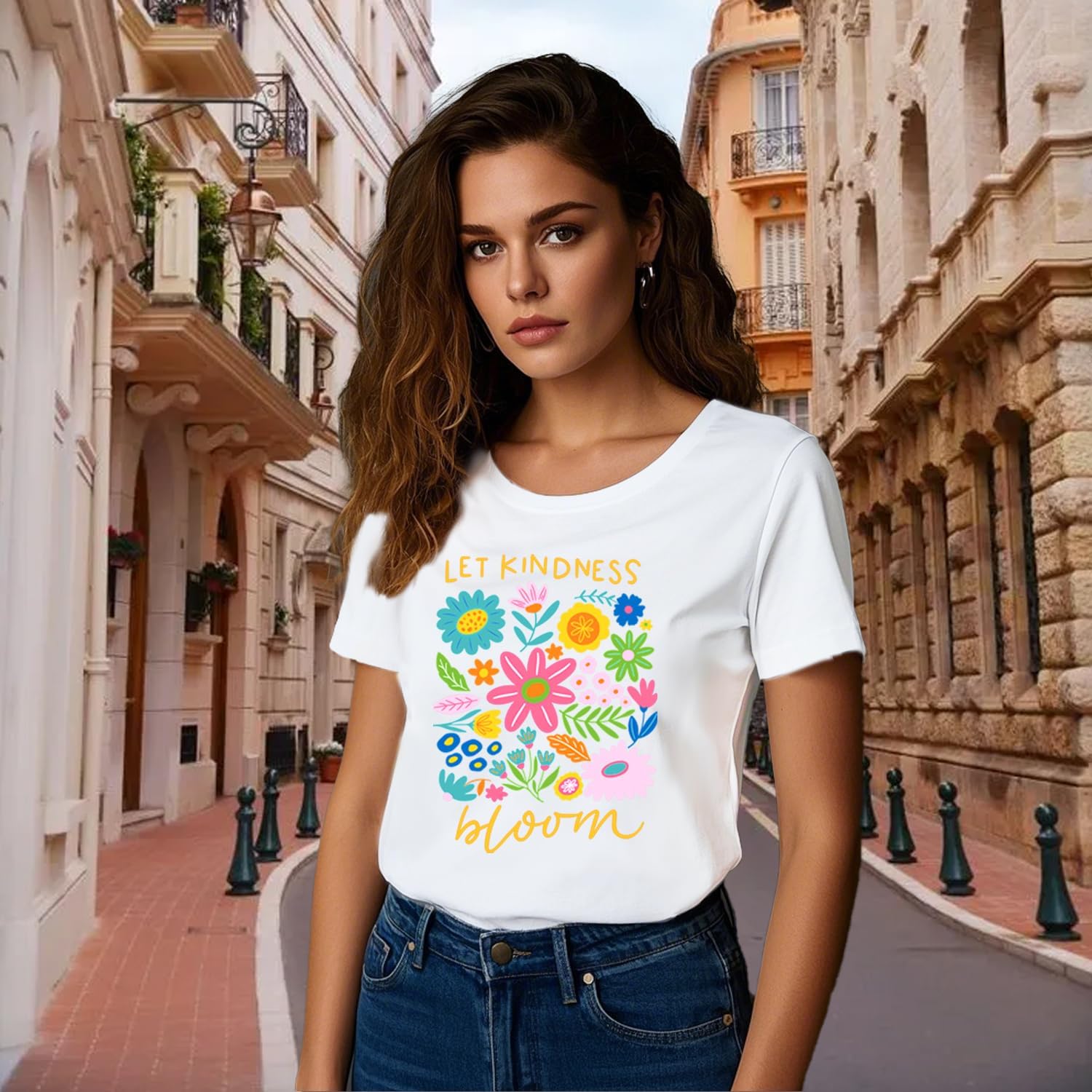 Be Kind Shirt Women Let Kindness Bloom T-Shirts Cute Floral Tee Tops - Image 2
