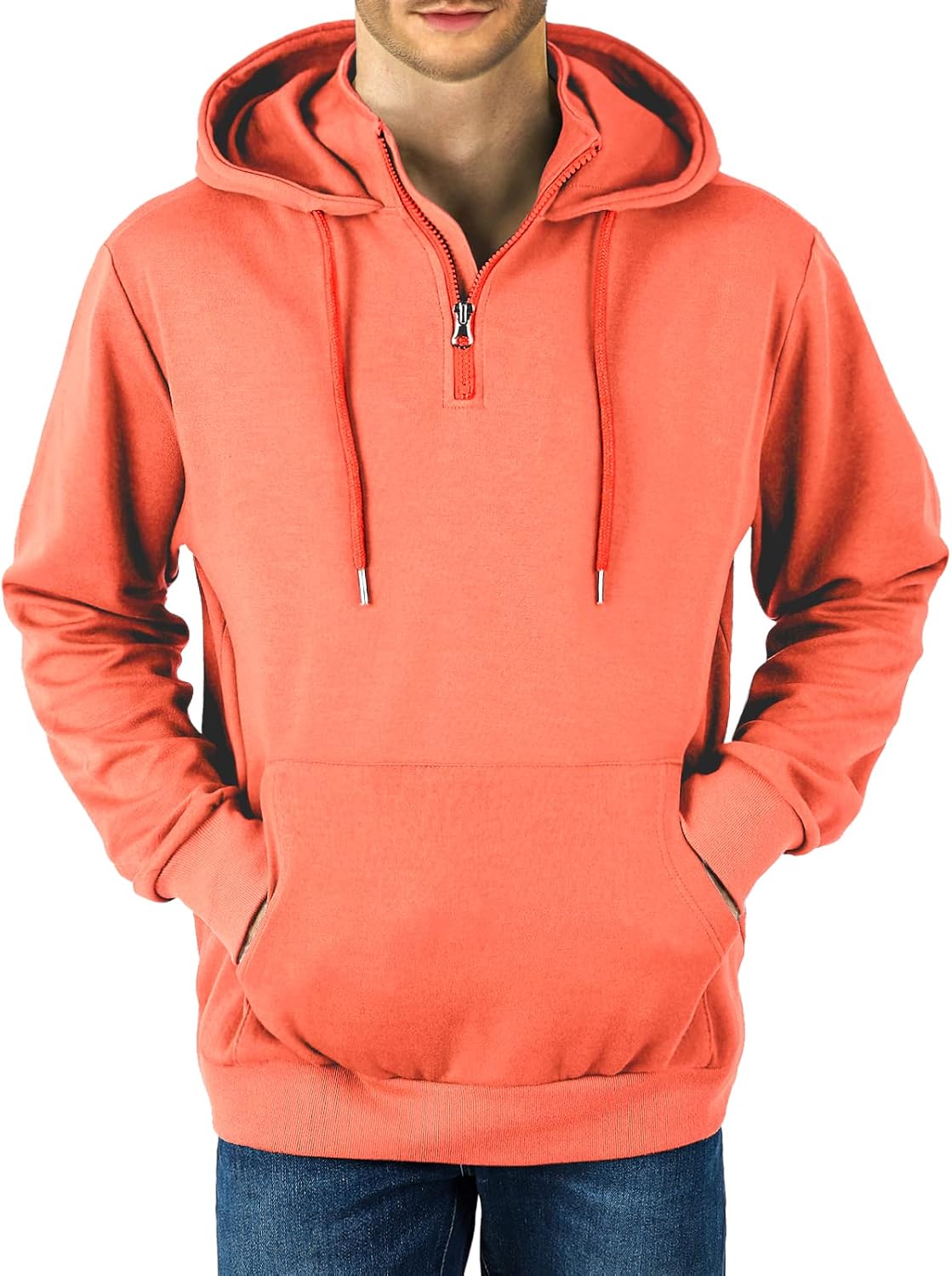 Ohoo Men's Quarter Zip Pullover Hoodie with Mock Neck Lightweight Regular Fit Hooded Sweatshirt
