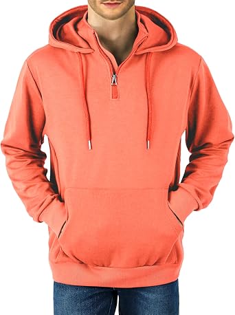 Ohoo Mens Quarter Zip Pullover Hoodie with Mock Neck Lightweight Regular Fit Hooded Sweatshirt