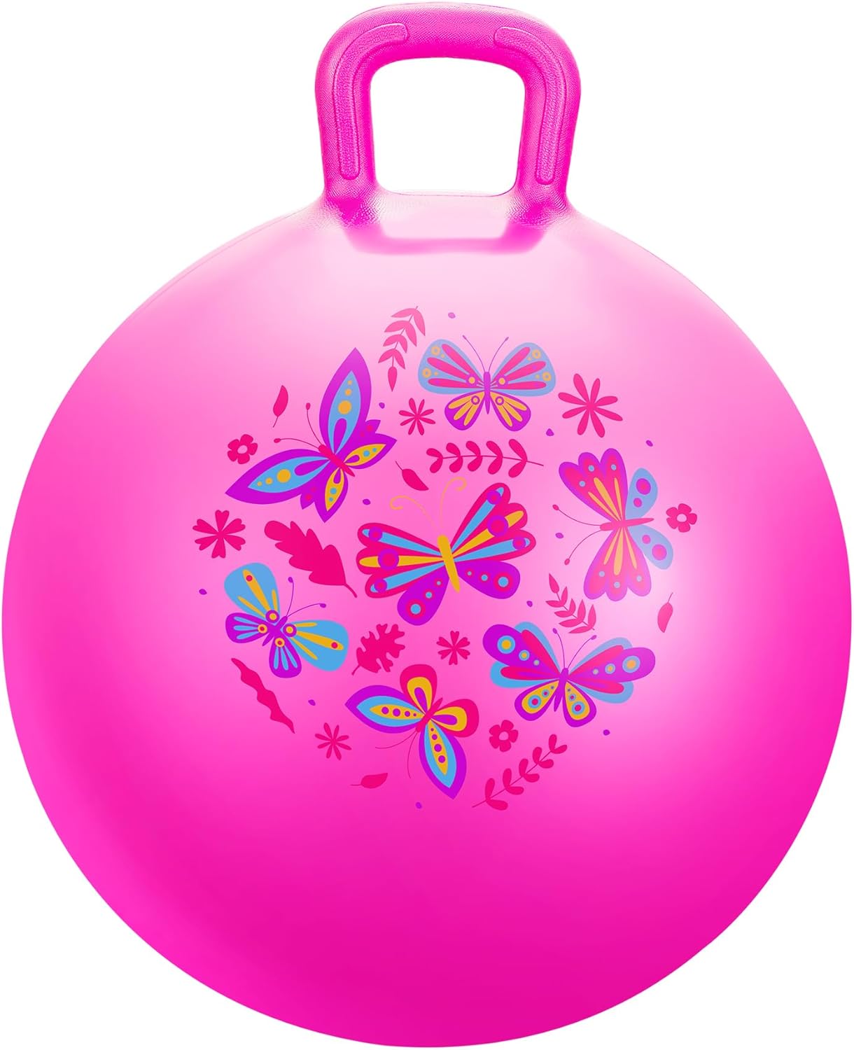 PlayZap Hopper Ball for Kids 3-8,18 Inch Pink Bouncy Ball with Handle, Inflatable Hippity Hop Bounce Hopping Toys Indoor Outdoor for Boys Girls Gifts, Butterfly